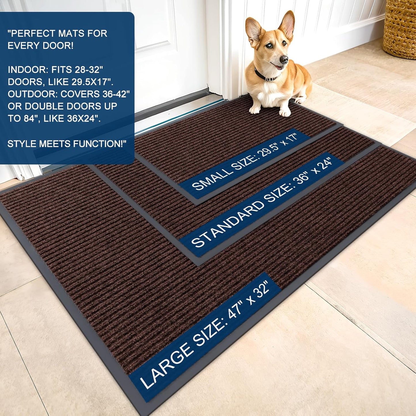 OLANLY Front Door Mat Indoor Outdoor Entrance, Waterproof Heavy Duty Doormat, Fade Resistant, Low Profile, Easy Clean Patio Porch Welcome Floor Mats for Entry, 40x32, Brown