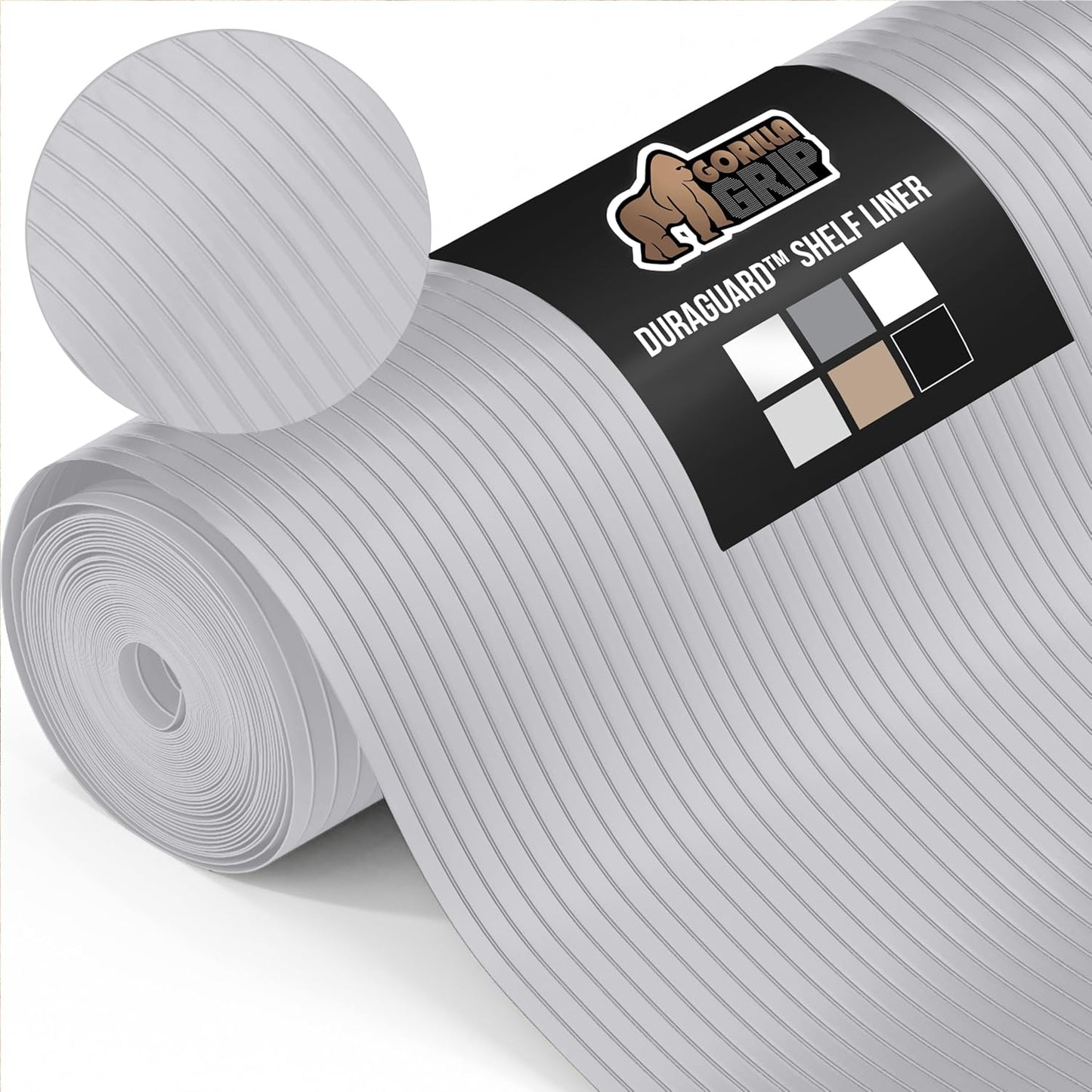 GORILLA GRIP DuraGuard Shelf Liner, Non-Adhesive Cabinet Liners for Kitchen Drawers, Shelves, Refrigerator, Pantry Storage, Bathroom Closet, Durable Waterproof BPA Free Ribbed Plastic, 20x10 Lt Gray