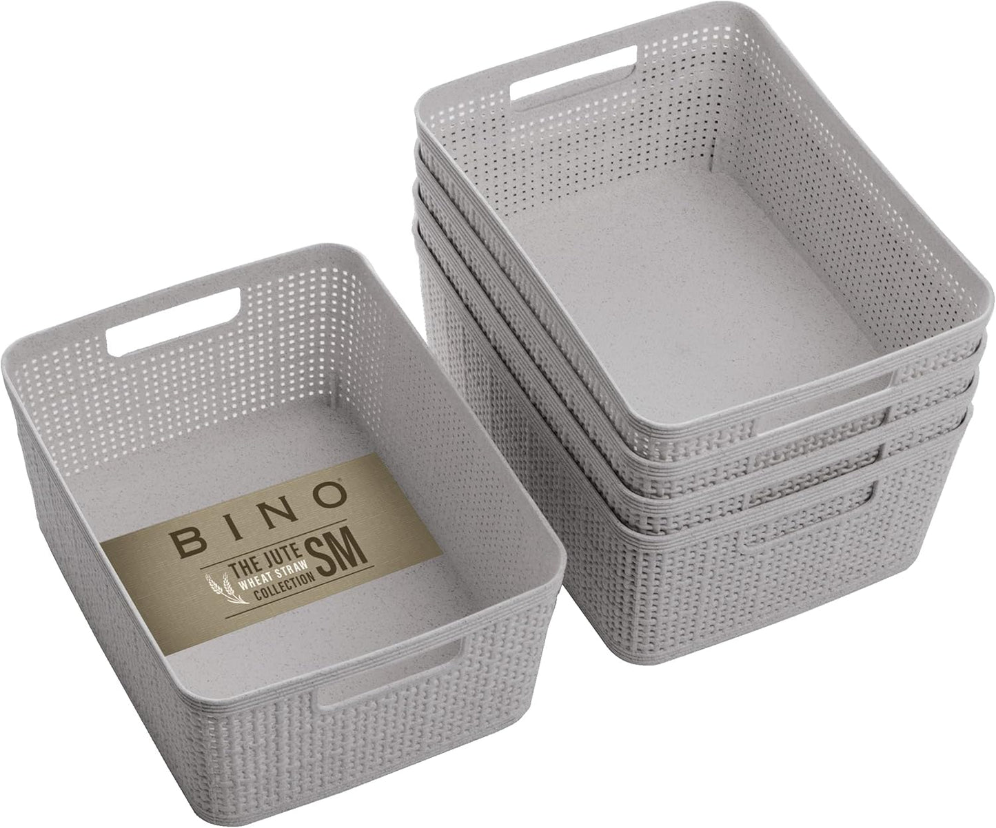 BINO | Woven Plastic Basket | Small (Natural Grey), 5-Pack | THE JUTE COLLECTION | Home Organization, Space - Saving Storage, Stylish Design | Jute Basket | Plastic Storage Basket