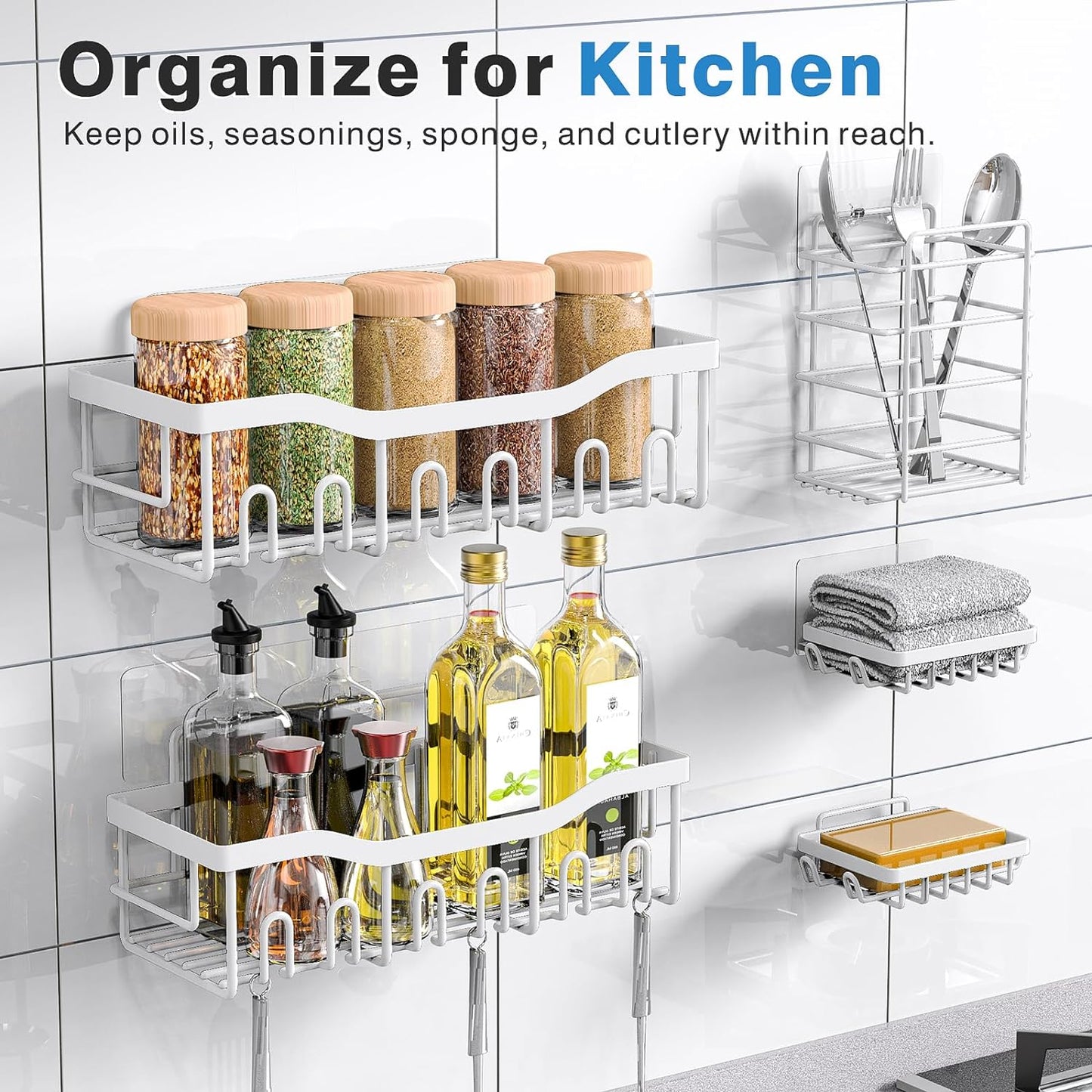 EUDELE 5-Pack Rustproof Stainless Steel Shower Caddy – No Drill Adhesive Bathroom Organizer with Large Capacity, Spacious Shower Shelves for Inside Shower, Kitchen & Home Decor Storage-XL Size