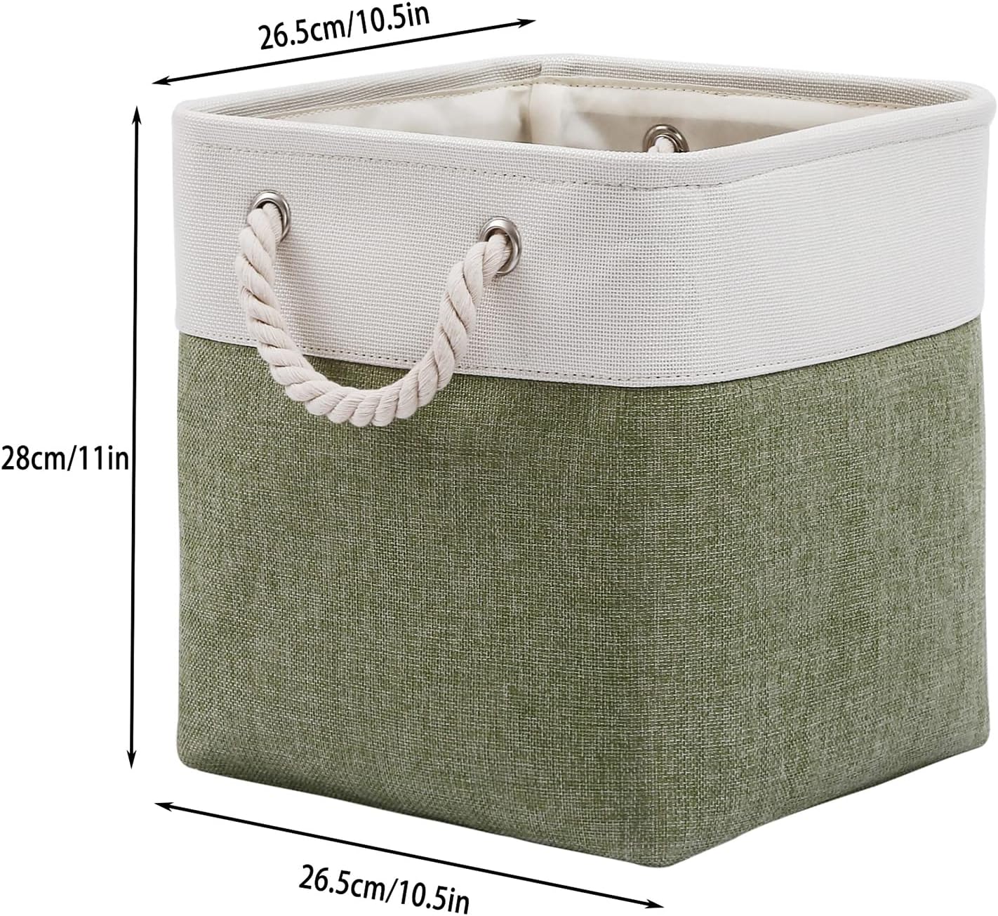 Cube Storage Bins, Collapsible Fabric Storage Cubes Bins, 11 Inch Cube Storage Bins with Handles, Foldable Storage Cubes (White/Green, 6Pack)