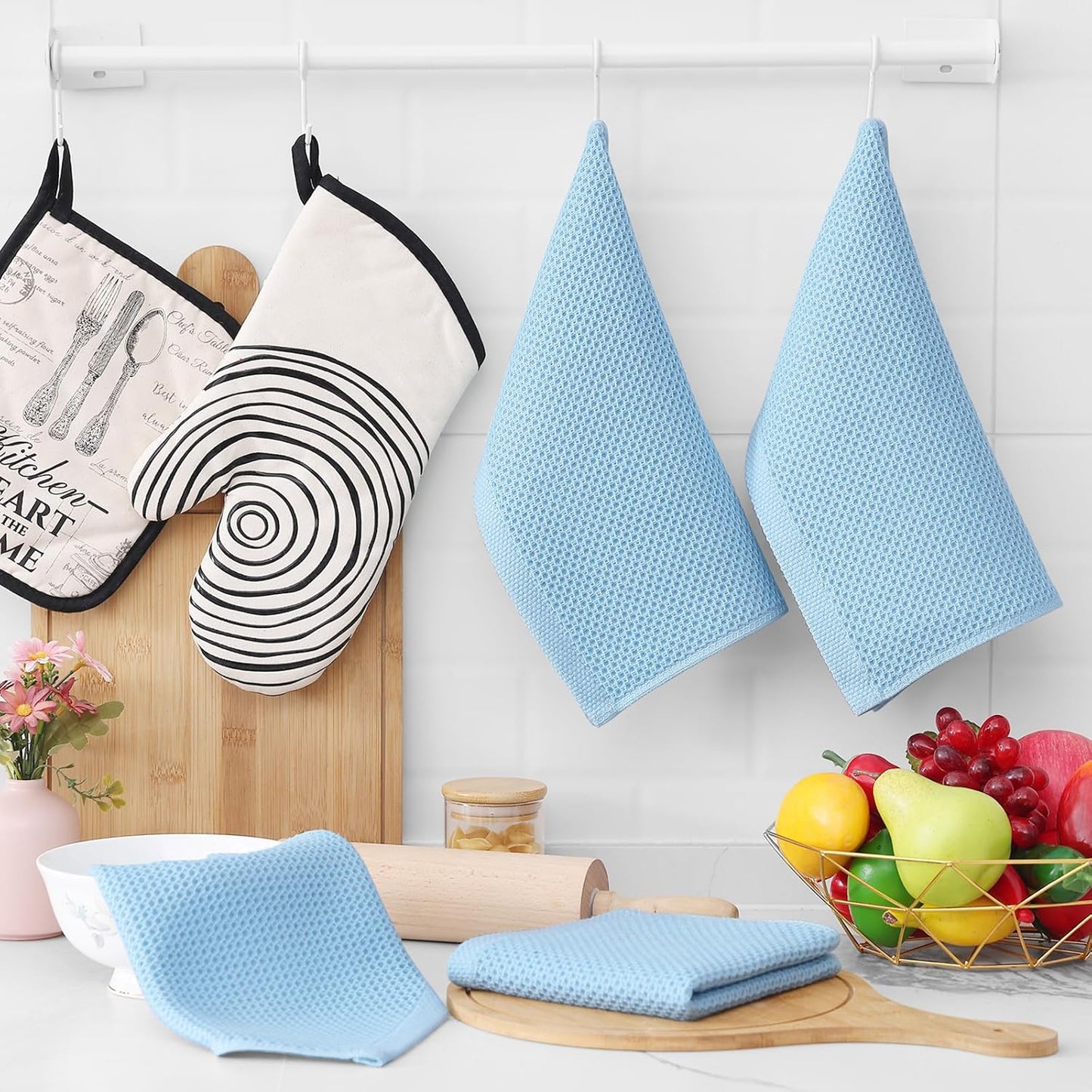 Homaxy 100% Cotton Waffle Weave Kitchen Dish Cloths, Ultra Soft Absorbent Quick Drying Dish Towels, 12 x 12 Inches, 6-Pack, Sky Blue