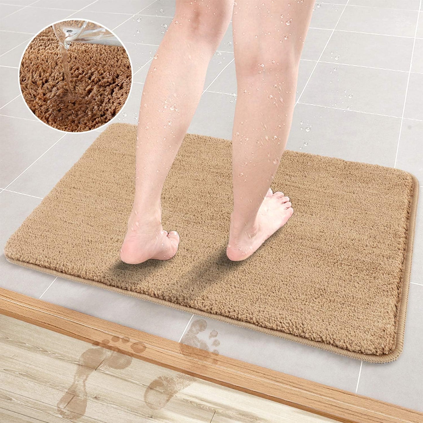 REFETONE Indoor Door Mat, Front Back Door Mat, Non-Slip Absorbent Resist Dirt Entrance Rug Inside Floor Mats, Machine Washable Low-Profile Inside Entry Door Rugs for Entryway - 20" x 32", Tan