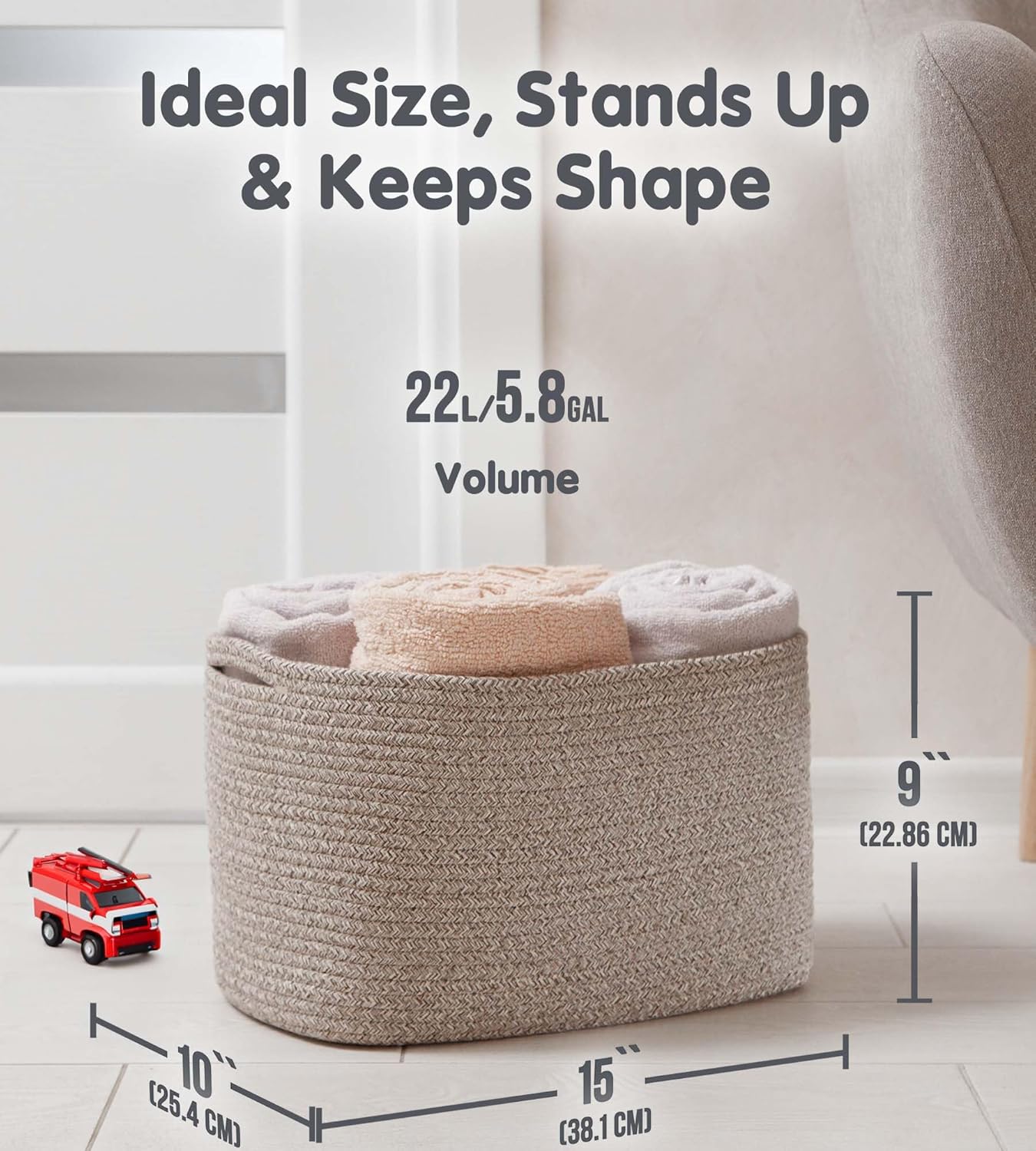 CHAT BLANC Cotton Rope Baskets for Organizing | Storage Baskets for Shelves | Rope Basket for Storage, Small Laundry Baskets, Woven Baskets for Storage, Dog Toy Bin, Baby Basket, Brown 3 Pack