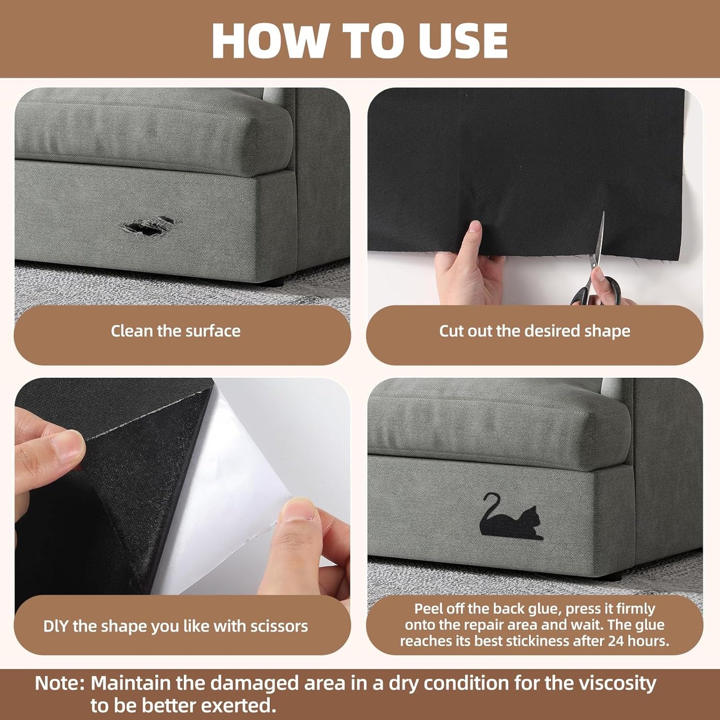 Fabric Repair Patch, 35X79 Inch Fabric Large Repair Tape, Self-Adhesive Patches for Furniture, Sofa, Car Interior, Shoes, Hand Bag, Clothing (Black, 35X79 Inch)