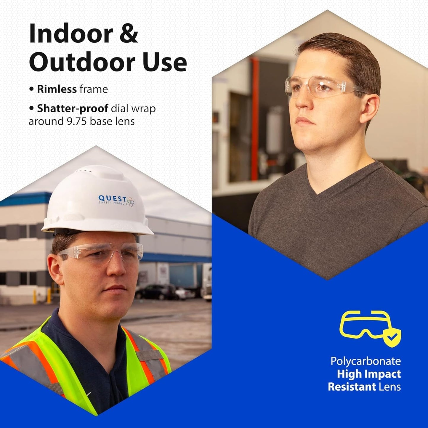 Quest Protective Apparel Safety Glasses for Men and Women - Anti Fog Safety Goggles for Shooting, Lab, or Construction – Polycarbonate Eye Protection [Clear & Pack of 12]