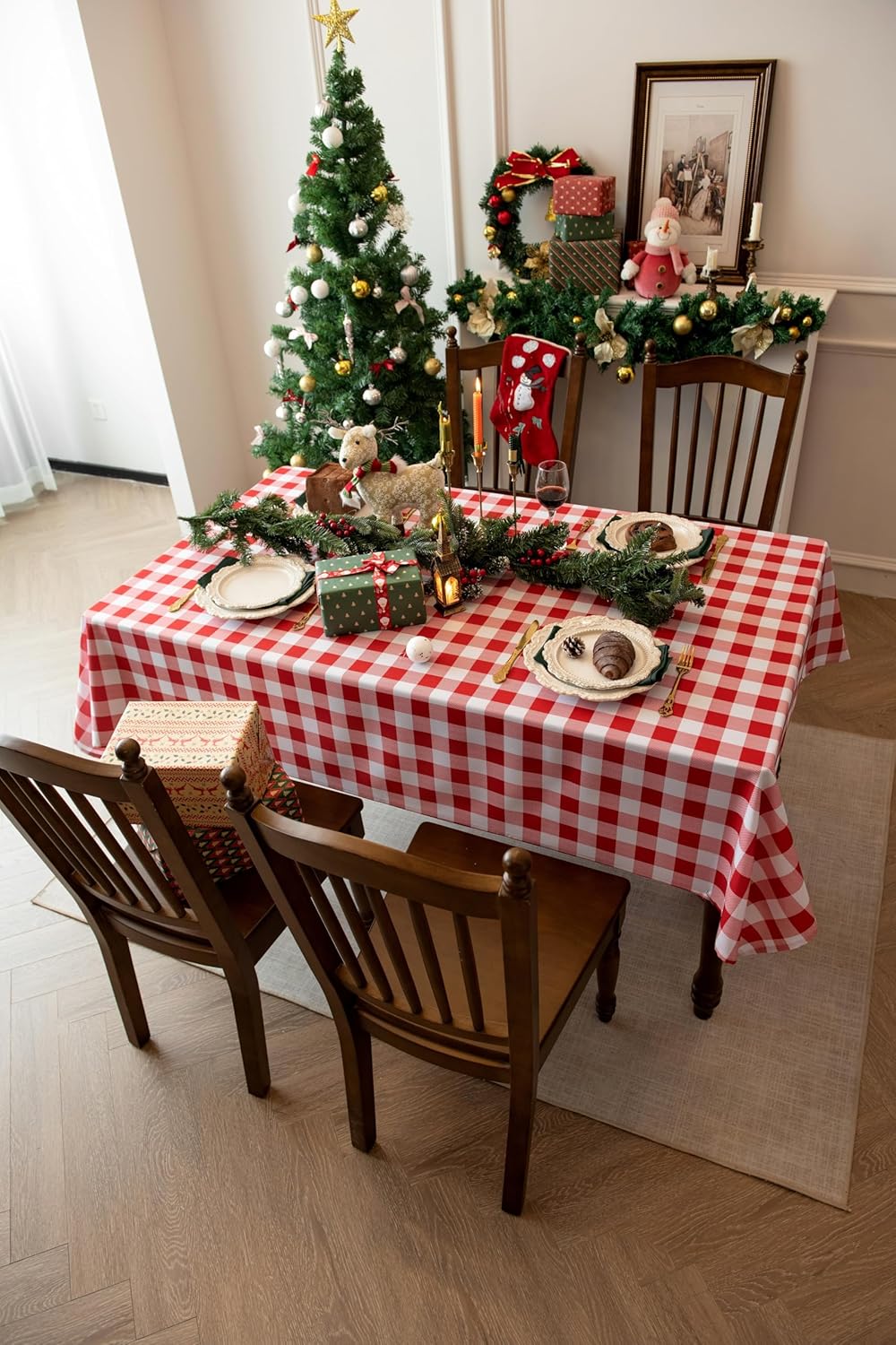 Waterproof Checkered Tablecloth Fabric - Rectangle 58x84 Inch Classic Gingham Buffalo Plaid Table Cloth for Indoor/Outdoor Use - Washable Table Cover for Kitchen, BBQs, and Parties