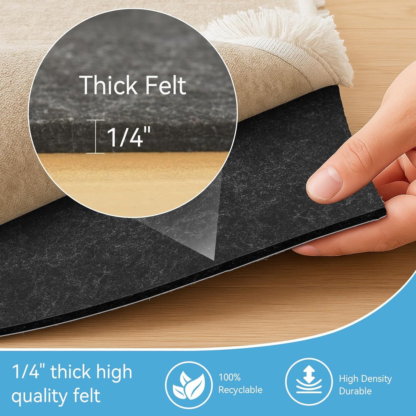 Warmstar 10x14 FT Non Slip Rug Pad,100% Waterproof Felt Rug Pad for Hardwood Floors,1/4” Thick Soft Carpet Pad with Natural Rubber Backing, Secure Grip & Floor Protection