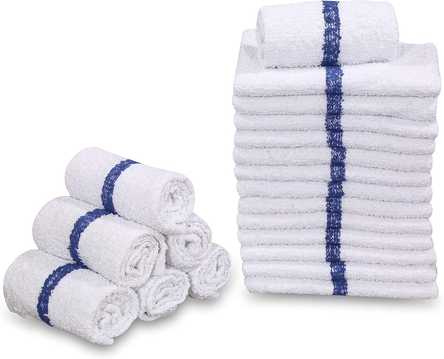 GOLD TEXTILES 120 PC New Cotton Blend White Restaurant Bar Mops Kitchen Towels 28oz (10 Dozen) (120, Blue Stripe)