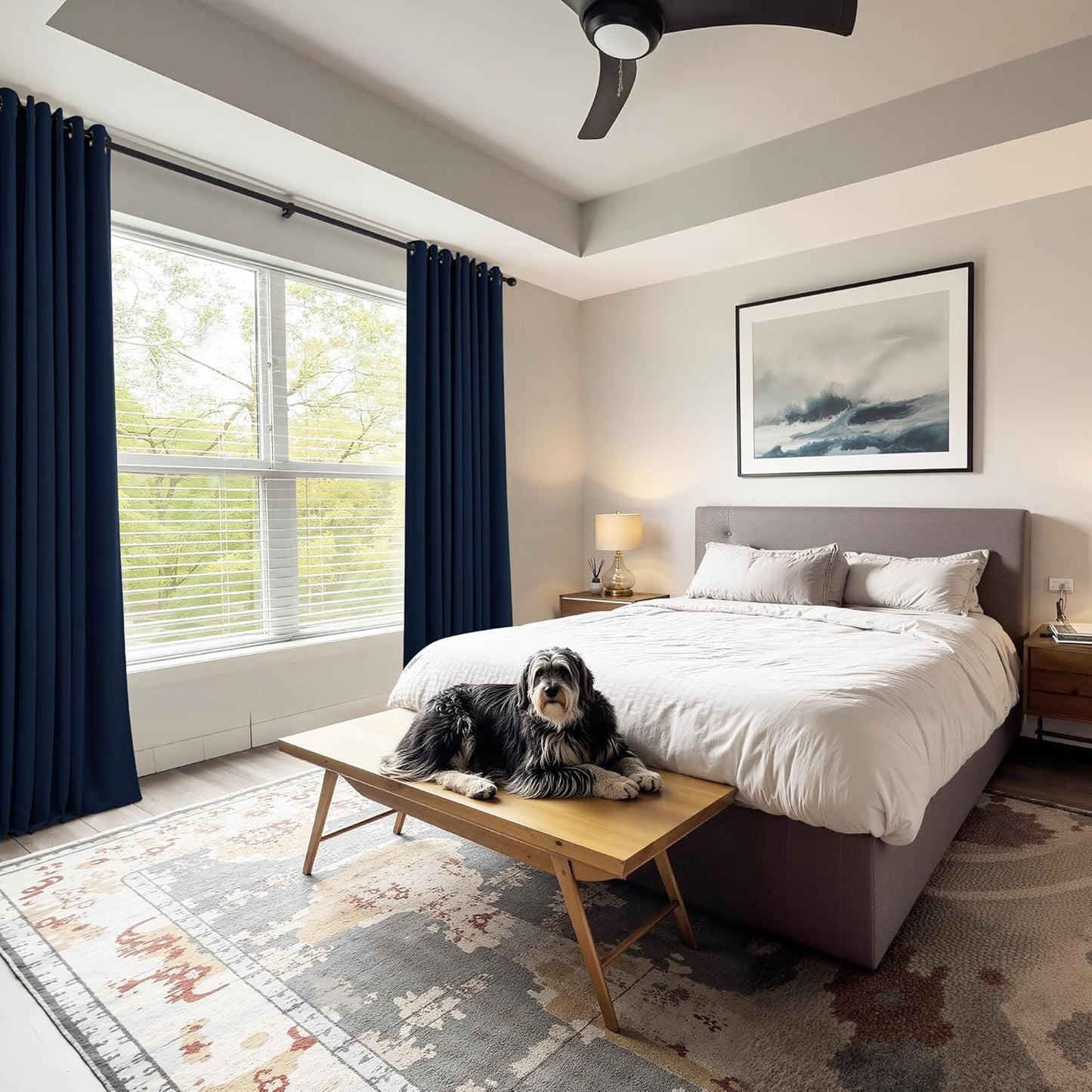 PONY DANCE Navy Blue Blackout Short Curtains for Kitchen, Room Darkening Half Window Treatment Energy Saving Privacy Grommet Drapes for RV Bathroom Basement(2 Panels, W 34 x L 36 inches)