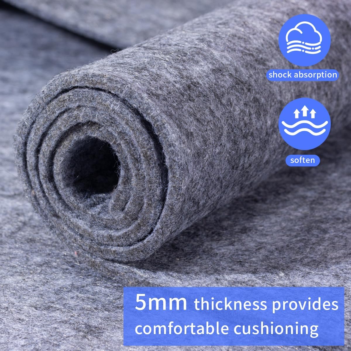 Extra Large Area Rug Cushioned Carpet Pad, 6x9 Ft, Thick Felt Pad for All Floors, Keeps Rug in Place Soft