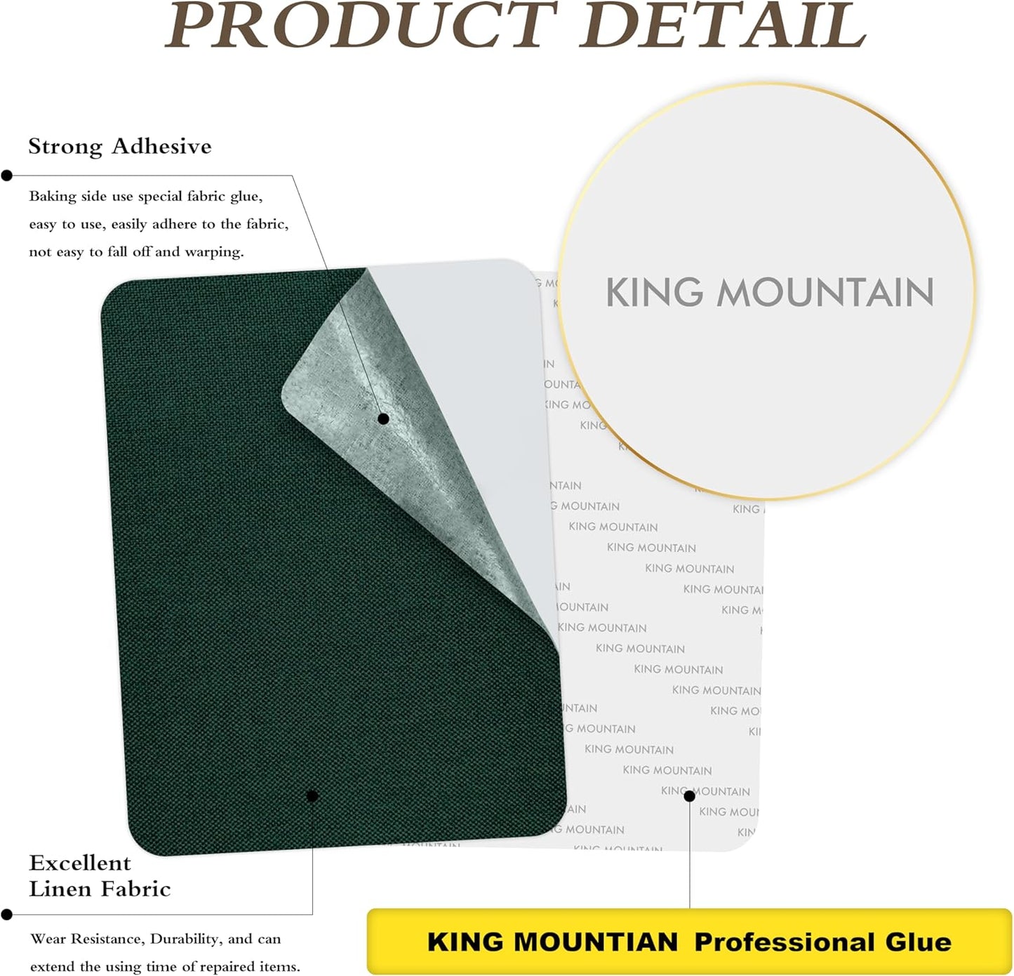 KING MOUNTAIN Coarse Linen Repair Patches, Self-Adhesive Linen Fabric Patches, 8X11 inch, Multi Color, Can be Used for Linen Sofa Repair and Linen Clothes Repair(8" x 11",Dark Green)