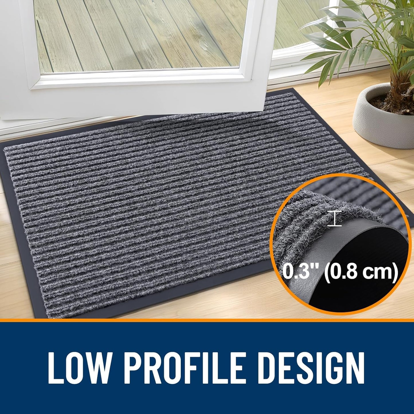 OLANLY Front Door Mat Indoor Outdoor Entrance, Waterproof Heavy Duty Doormat, Fade Resistant, Low Profile, Easy Clean Patio Porch Welcome Floor Mats for Entry, 71x47, Grey