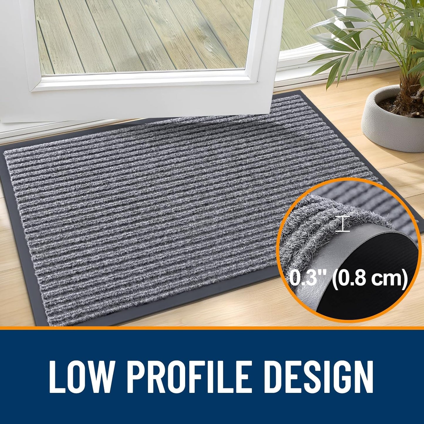 OLANLY Front Door Mat Indoor Outdoor Entrance, Waterproof Heavy Duty Doormat, Fade Resistant, Low Profile, Easy Clean Patio Porch Welcome Floor Mats for Entry, 71x24, Light Gray