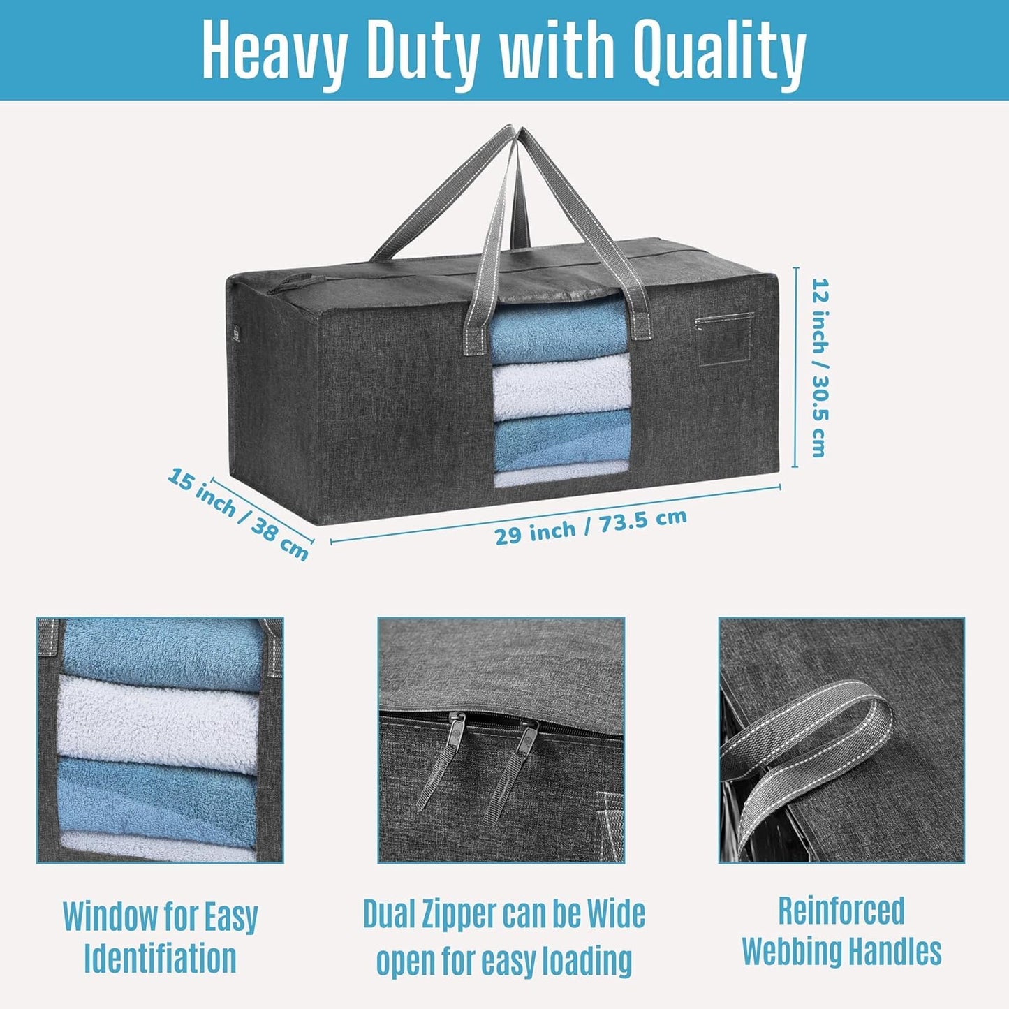 VENO 4 Pack Moving Bags Extra Large Storage Bags for College Move-In, Heavy-Duty Storage Totes, Packing Boxes, and Wardrobe Moving Supplies - Durable Laundry Bags for Clothes (Gray w/Window, 4 Pack)