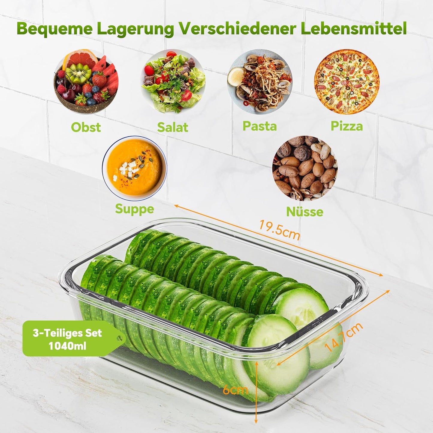 3-Pack 35 oz Borosilicate Glass Food Storage Containers with Lids, Stackable Airtight Glass Meal Prep Containers for Lunch & Leftover, BPA-Free & Leak Proof, for Microwave, Oven, Dishwasher