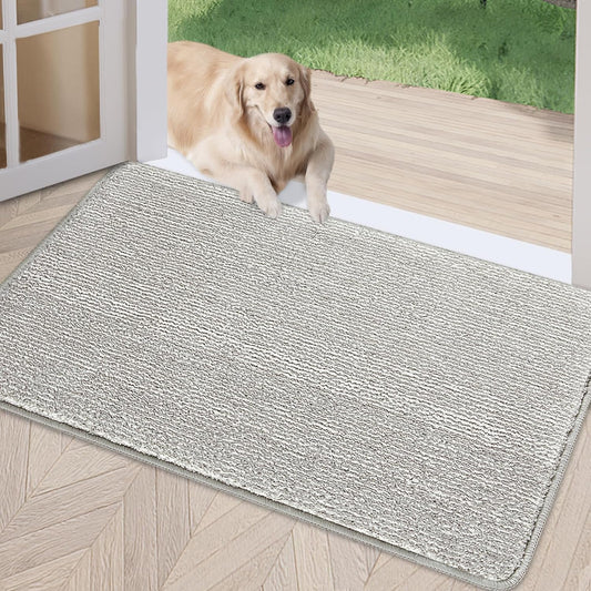 REFETONE Indoor Doormat, Front Door Mat 24"x36" Absorbent Rubber Backing Non Slip Back Door Mats, Washable Low-Profile Inside Floor Mat Door Rugs for Entryway, Resist Dirt Mud Mat for Dogs, Grey