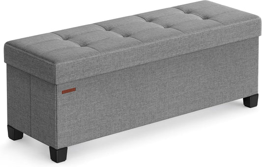SONGMICS Storage Ottoman Bench, Foldable Foot Rest with Legs, 15 x 43 x 15.7 Inches, End of Bed Bench, Storage Chest, Load up to 660 lb, for Living Room, Bedroom, Entryway, Dove Gray ULSF018G02