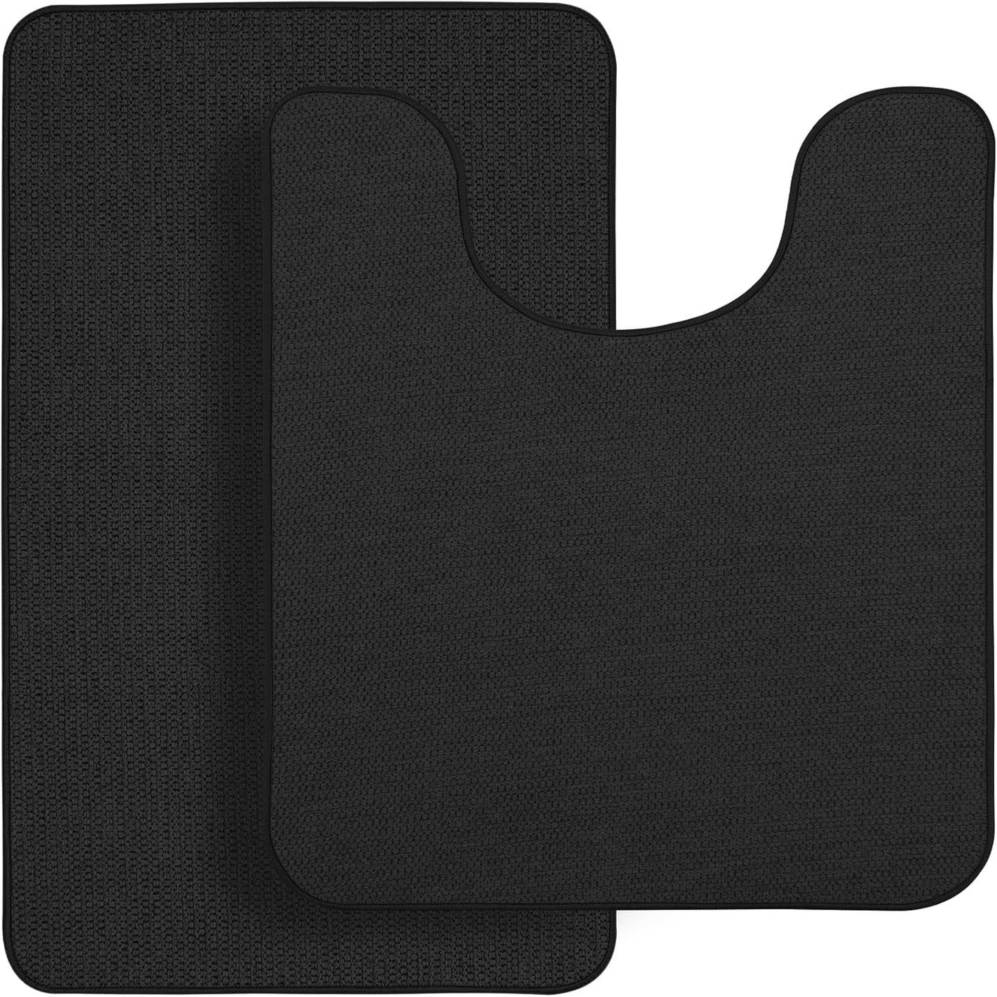 Bathroom Rugs Set 2 Pieces,Thin Bathroom Mats,Toilet Rugs,Quick Dry,Non-Slip,Machine Washable,Low Pile,Absorbent Bath Mats,Shower,Sink,Home Decor Accessories.Black,1'5"x2'3"+1'8"x2" U Shape