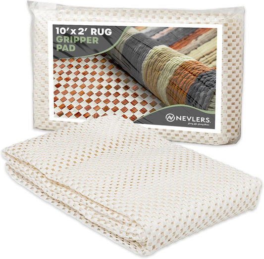 Nevlers 2 x 10 Ft Non Slip Rug Pad | Open Weave PVC Anti Skid Rug Gripper for Hardwood Floors & Other Surfaces | Non-Slip Pads for Under Rugs | Under Carpet Non Slip Pad | Customizable Carpet Gripper