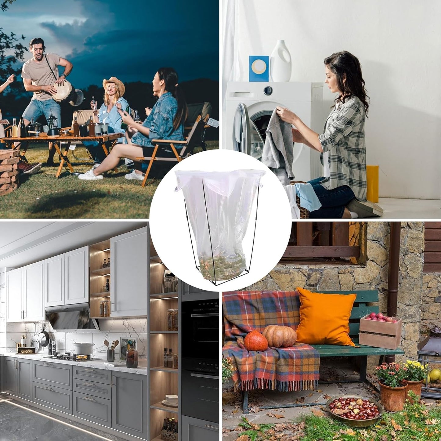 2 Pack Metal Trash Bag Holder, Garden Garbage Bag Holder for 30-45 Gallon Bags for Leaves, Yard Weeding, Camping, Lawn Party - Multi-Use Outdoor (Black with 8 clips)