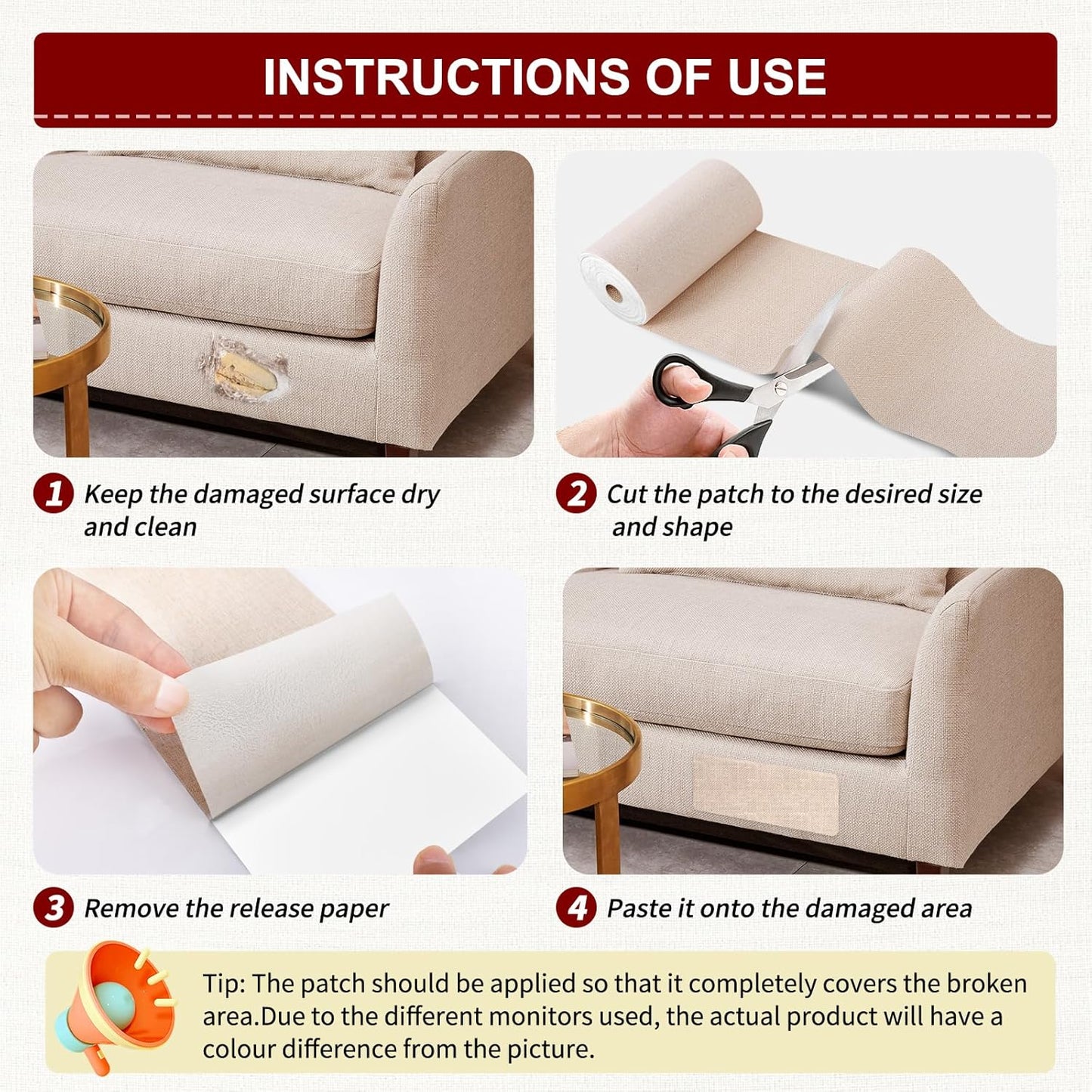 Linen Repair Tape 4x79 inch, Self Adhesive Fabric Patches, Linen Patch Tape Kit, Fabric Repair Tape for Couch Sofas, Headboards, Chairs, Pillows, Curtains, Couches - Brown