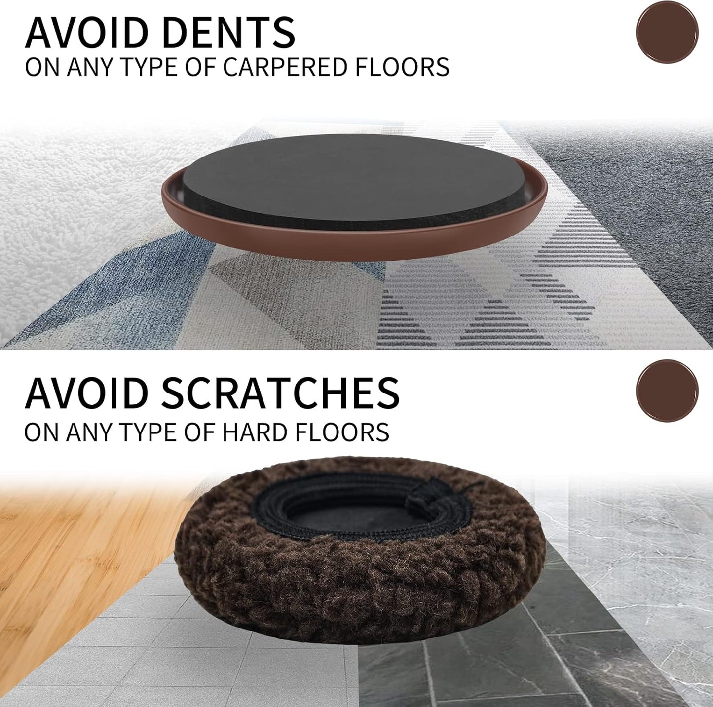 5" Furniture Sliders, 2-in-1 Furniture Movers Sliders with Hardwood Socks, 4+4 Pack - 4 Furniture Sliders for Carpet and 4 Hardwood Socks, Move Your Furniture Easily!