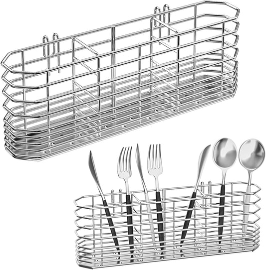 304 Stainless Steel Utensil Holder, Dish Drying Rack, kitchen Utensil Organizer, Knife and Fork Drainage Rack, Kitchen Drainage Basket Accessories, With Hooks, Rust Proof, Color-Silver