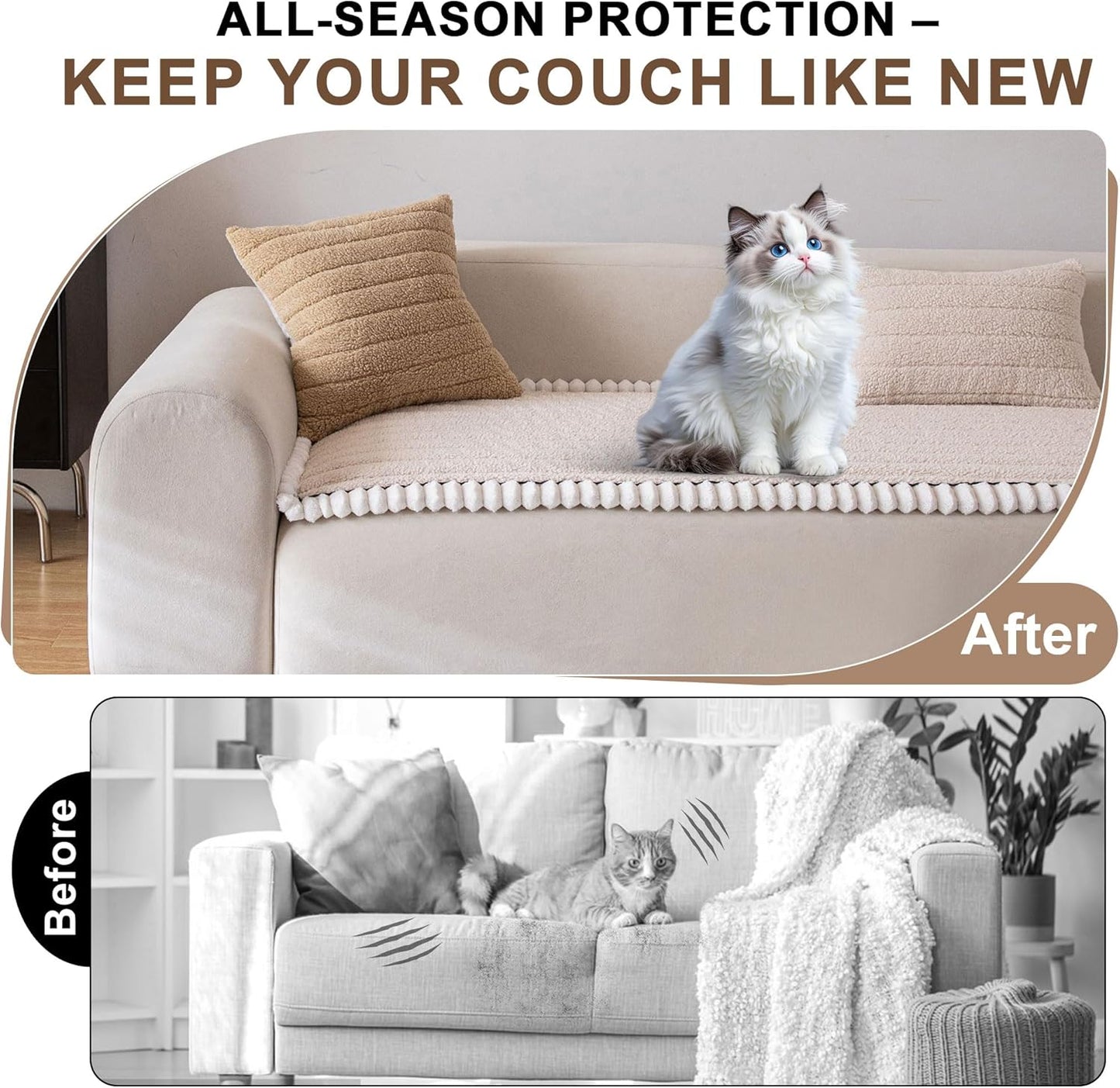 OTOB Couch Covers for Sofa Pet Friendly, Washable & Non Slip Fuzzy Dog Couch Cover Sofa Slipcovers Love Seat, Soft Plush Cozy Furniture Protector Cushion Mat, All Seasons (Beige, 27.6" x 59.1")