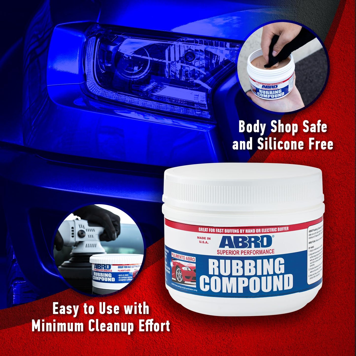 ABRO Superior Performance Rubbing Compound, 32 oz., Buffing Compound for Oxidized Finishes, Smooth, Reflect, Clean