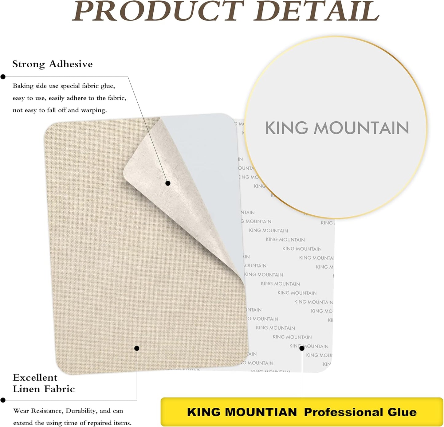 KING MOUNTAIN Coarse Linen Repair Patches, Self-Adhesive Linen Fabric Patches, 8X11 inch Extra Size, Multi Color, Can be Used for Linen Sofa Repair and Linen Clothes Repair(8" x 11",Light Beige)