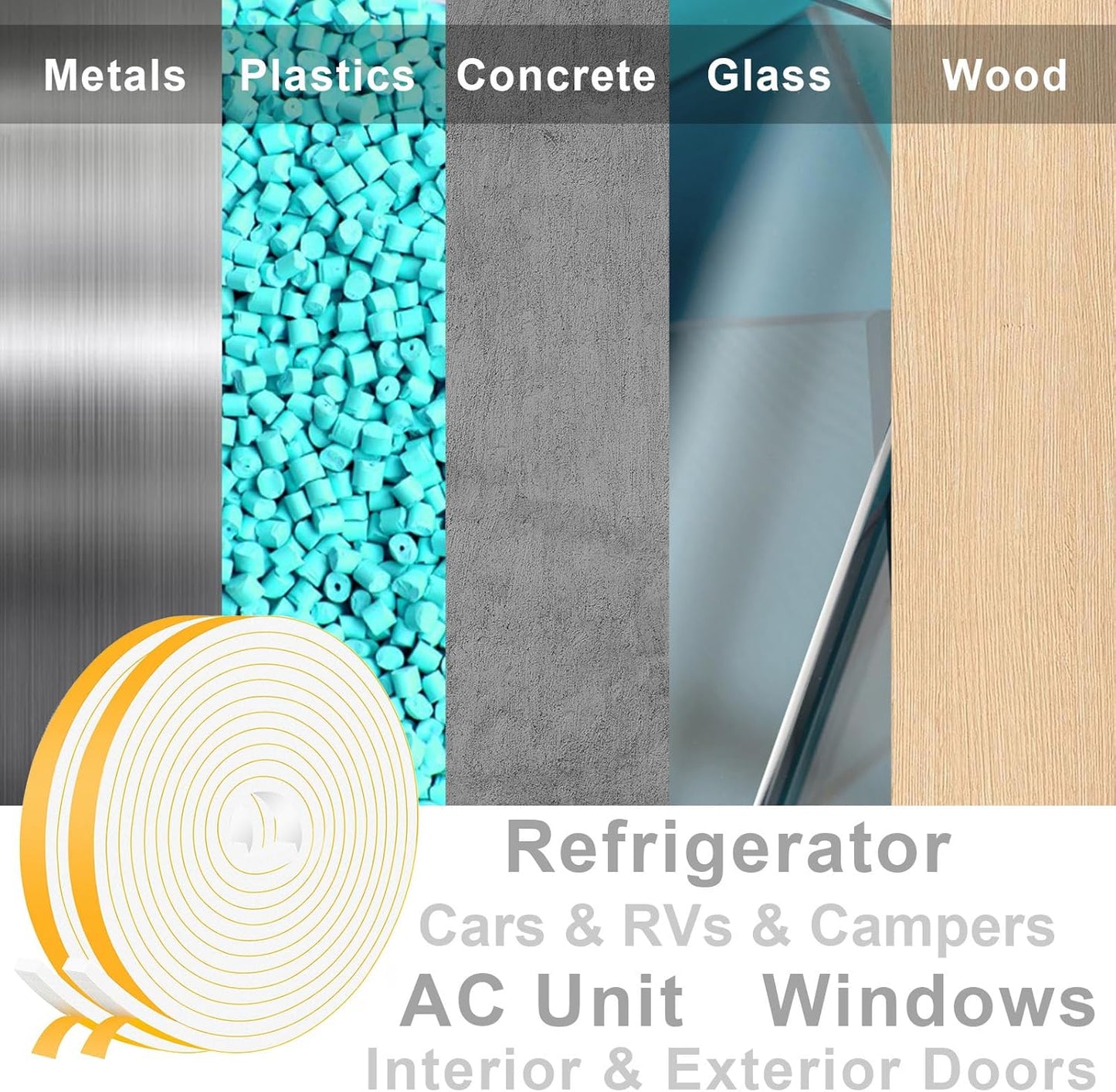 Strong Adhesive Weather Stripping, High Density Weatherproof Weather Stripping Door Seal Strip for Sliding Door, Windows,Noise-Reduction Foam Sealing Strip, White(1/2 in x 1/4 in x 13Ft)