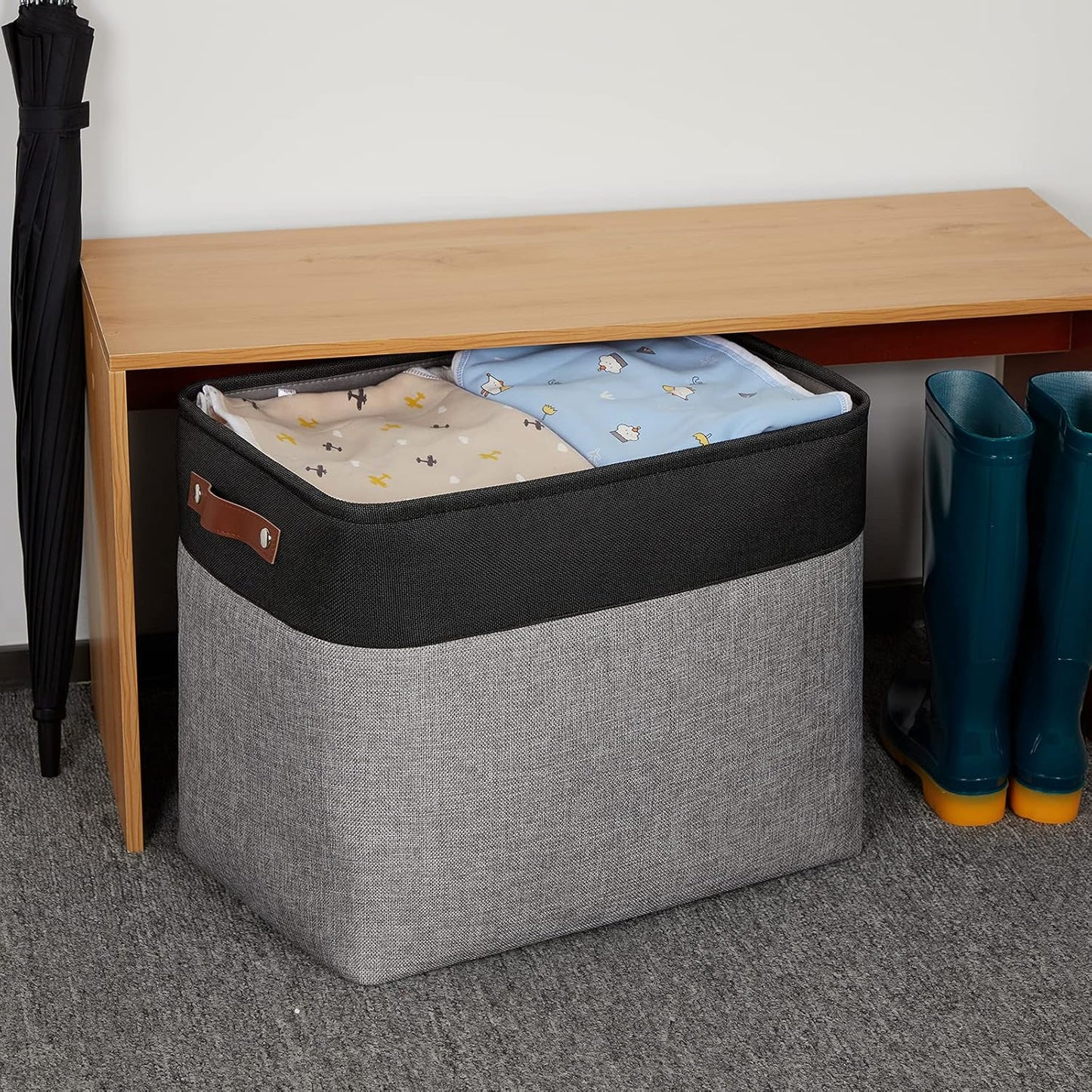 DULLEMELO Extra Large Storage Baskets, Fabric Storage Bins for Organizing Shelves Nursery Toys Books, Closet Baskets and Bins with Handles, Black&Grey, 2-Pack