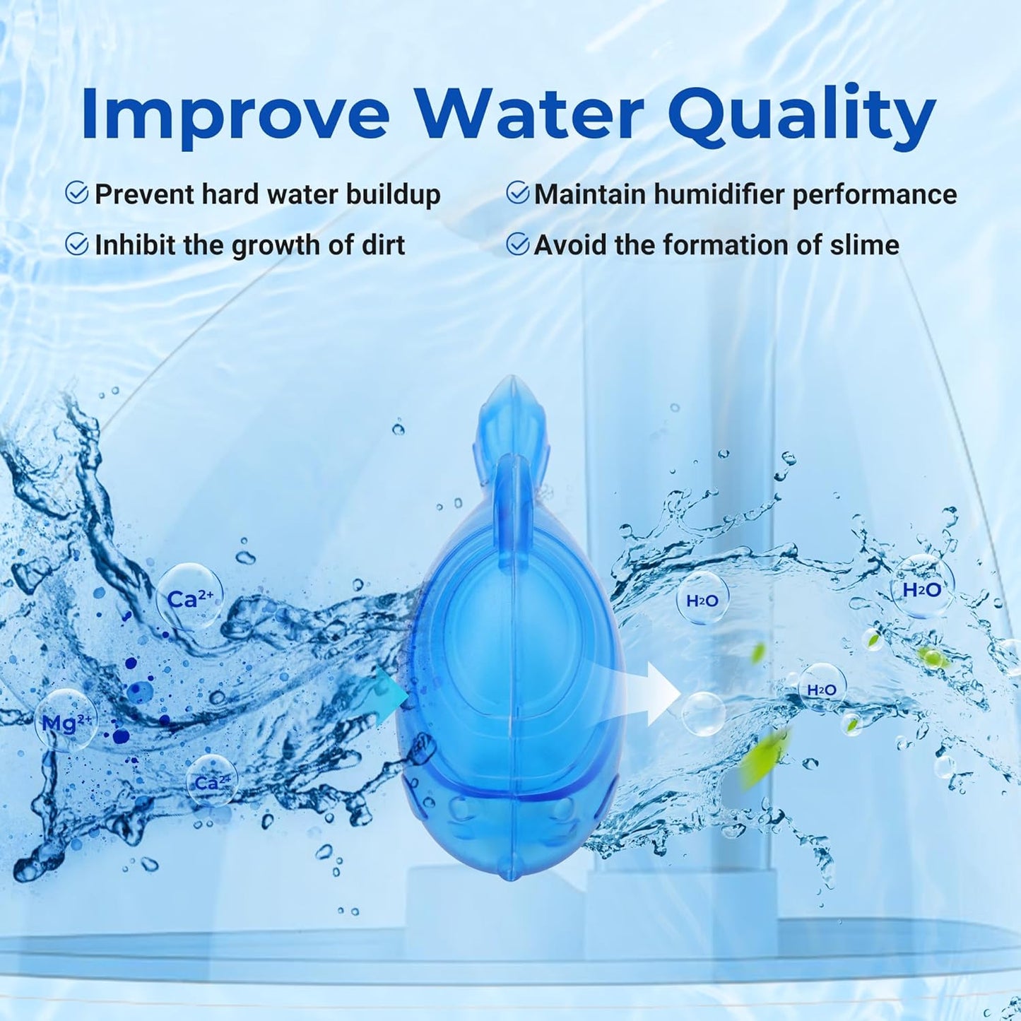 Funmit 6 Pack Universal Humidifier Cleaner Fish Compatible with Almost All Humidifiers and Fish Tanks, Purifies Water, Prevents Hard Water Build-Up, Reduces Scale, Blue