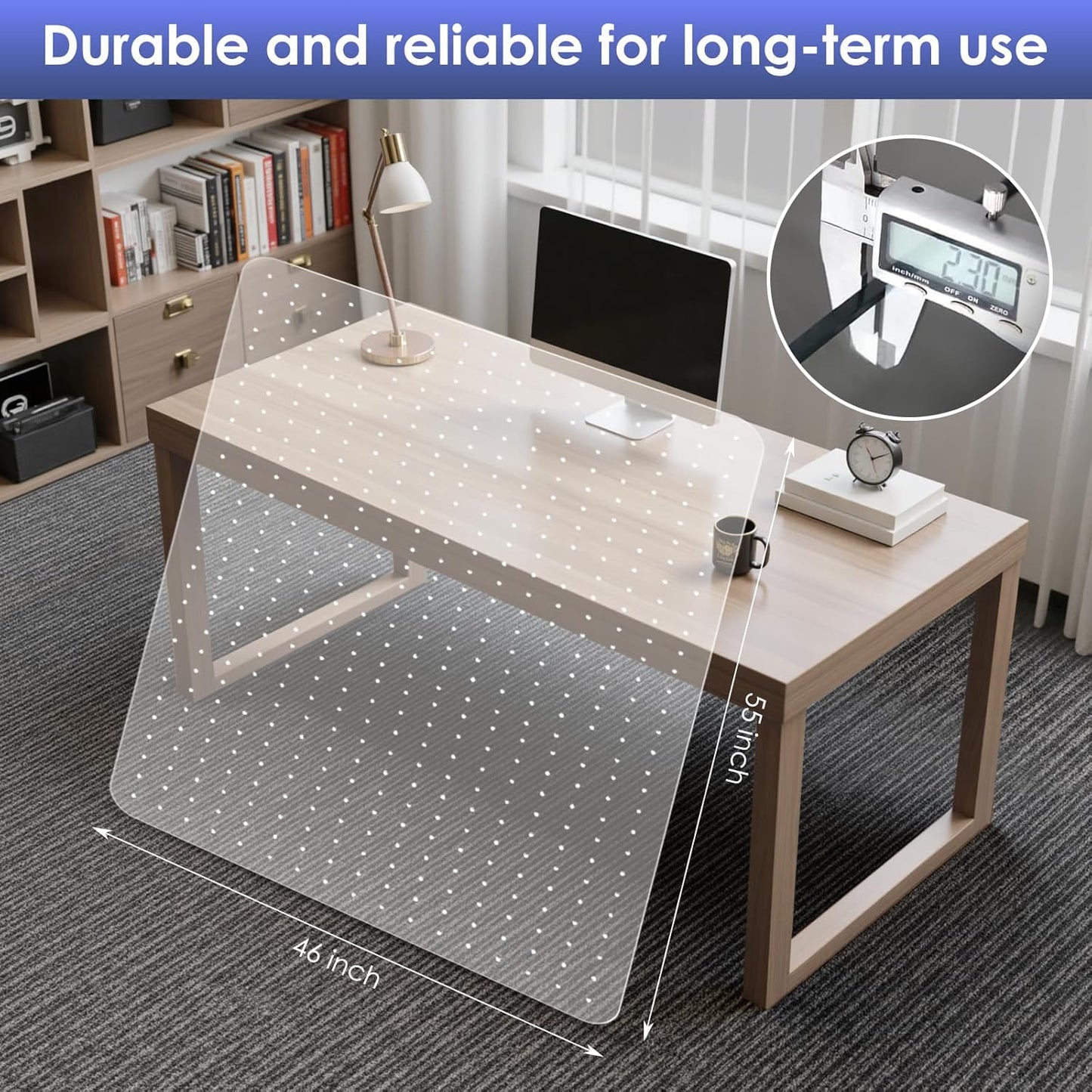 Kuyal Office Chair Mat for Carpet, 46x55 Clear Heavy Duty Computer Chair Mat, Under Desk Protector Carpeted Floors Mat, Easy Chair Movement,Ship Flat