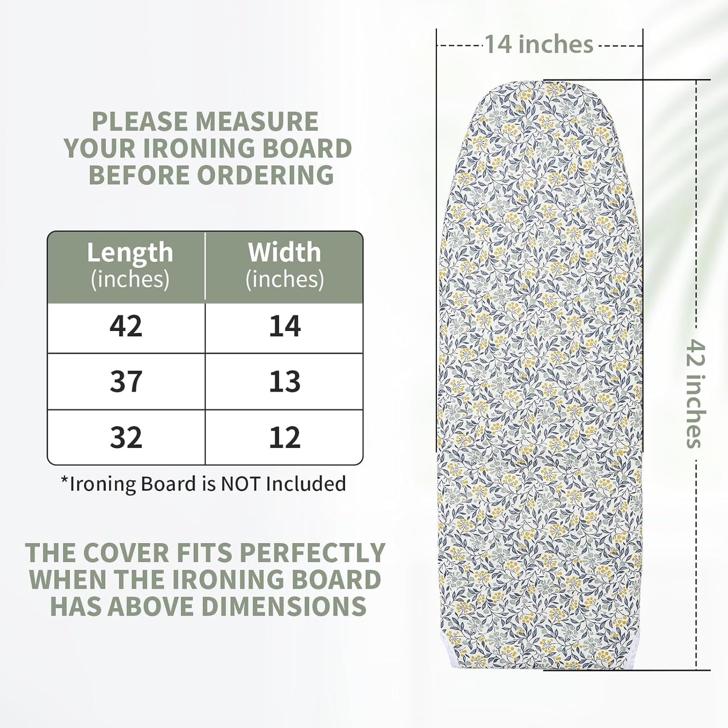 Seiritex Over The Door Ironing Board Cover 14 x 42 inch, Thick Padding and Heat Reflective with Hook and Loop Fasteners, 3 Layers Iron Board Cover (Flora)
