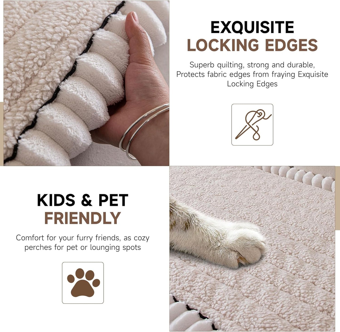 OTOB Couch Cover for Dogs Washable, Non Slip Plush Fuzzy Sofa Covers for 3 Cushion Couch All Seasons, Kids Pet Friendly Soft Cozy Furniture Protector Sofa Slipcovers (Beige, 27.6" x 82.7")