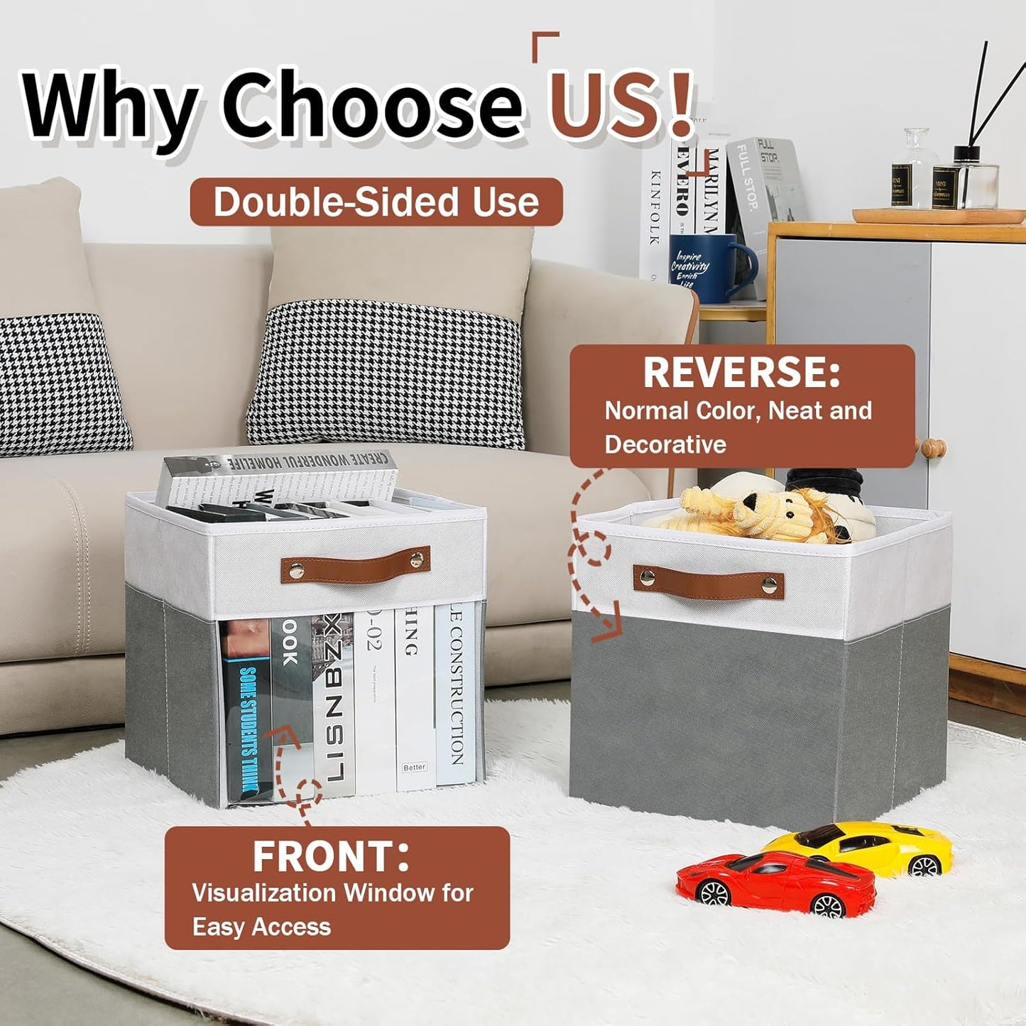 HNZIGE 11x11 Cube Storage Bins for Cube Organizer, Clear Fabric Storage Cubes for Storage Shelves, Collapsible Decorative Storage Bins for Clothes Closet Toys Cubby Storage Bin(White Gray 6 PCS