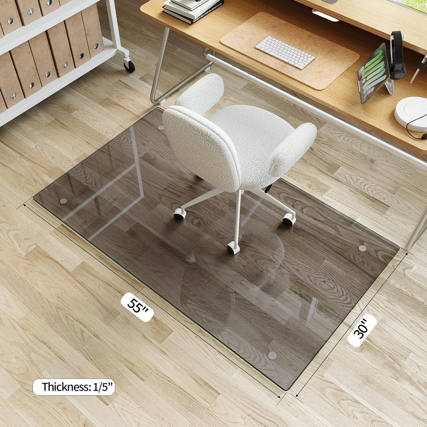 Koonmi Tempered Glass Chair Mat for Hardwood Floors & Carpets, 30" x 55“ Grey Heavy Duty Office Floor Protector with Noise-Free Gliding Shatterproof for Home Office Desk