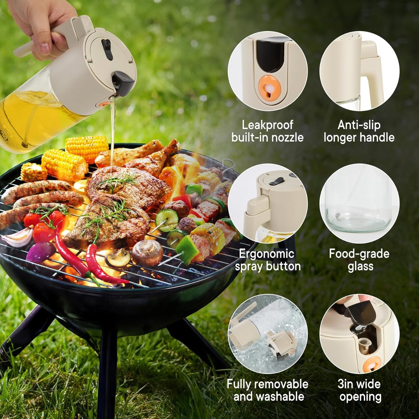 Oil Sprayer For Cooking with Leak-Proof Seal, One Touch Mist - 600ML Kitchen Oil Dispenser Bottle for Air Fryer, BBQ, Baking, Salad(White)