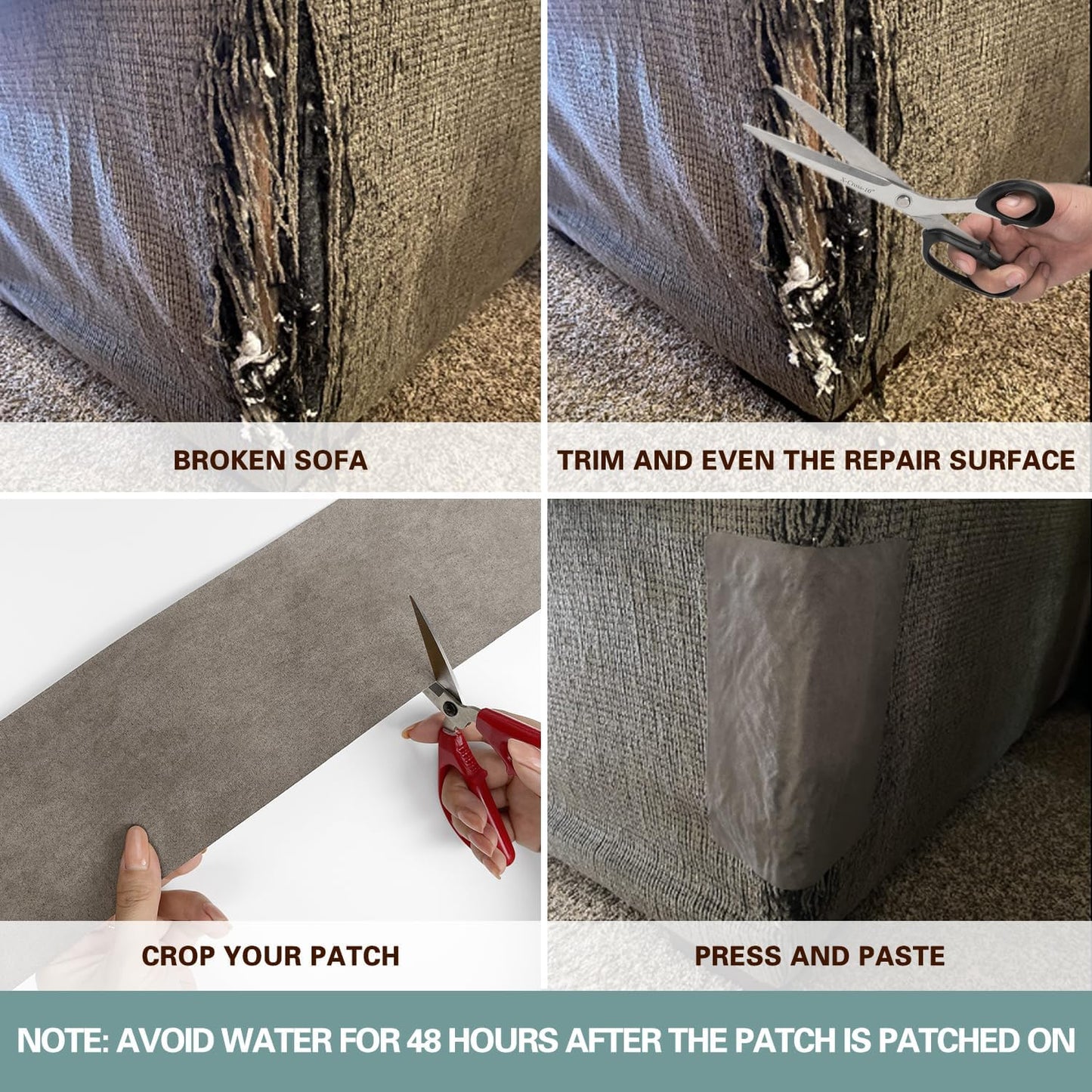 Velvet Repair Patch, Self-Adhesive Flannel Fabric Patch, Multi Colors, Microfiber Patch，Can be Used to Patch Sofas, Car Seats, Handbags, Jacket Holes and Tears (Khaki Grey)