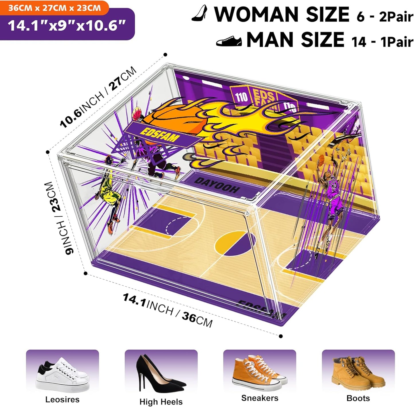 Acrylic Shoe Box Clear Plastic Stackable Storage Boxes with Magnetic Door Sneaker Storage Shoe Rack for Closet Drop Side Shoe Containers for Entryway