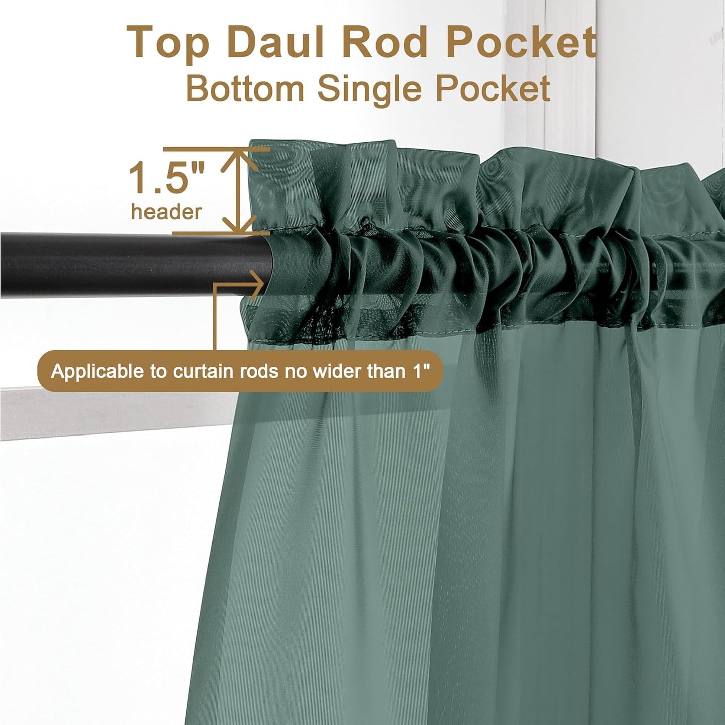 Chyhomenyc Hunter Green Sheer Curtains 96 inches Long 2 Panels, Light Filtering Soft Airy Solid Elegant Voile Window Treatment Drapes for Bedroom Living Room Wedding Party Decor, 42 Wx96 L, 8FT L