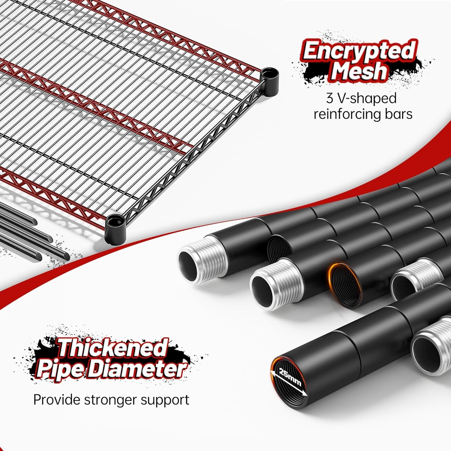 REIBII 55.5" W Storage Shelves 3200LBS Wire Shelving Unit 5 Tier Metal Shelving Garage Shelving 2PCS Heavy Duty Metal Shelves for Storage Rack Commercial Adjustable Pantry Shelf