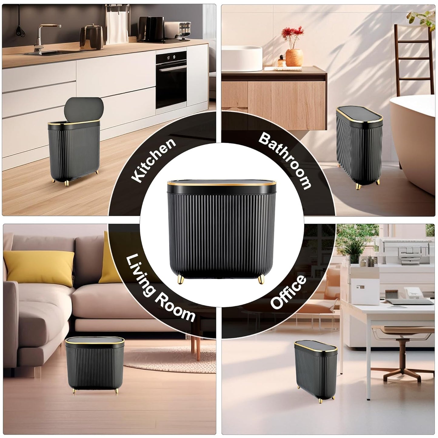 Bathroom Trash Can with Lid 3.1 Gallon Narrow Trash Can Small Plastic Trash Bin 12 Liter Rectangular Plastic Garbage Can with Press Type Lid for Bedroom Bathroom