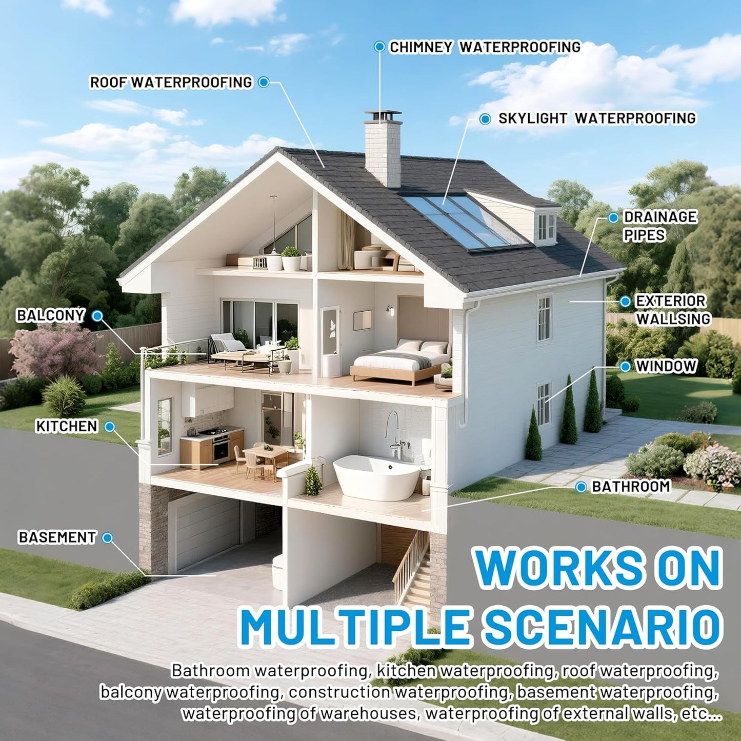 Waterproof Patch & Seal Rubberized Sealant Paste, 2.2lbs Anti-Leakage Clear Waterproof Paste Invisible Indoor & Outdoor Repair for Curved and Vertical Surfaces Wood, Tile, Stone, Roofs, Wall