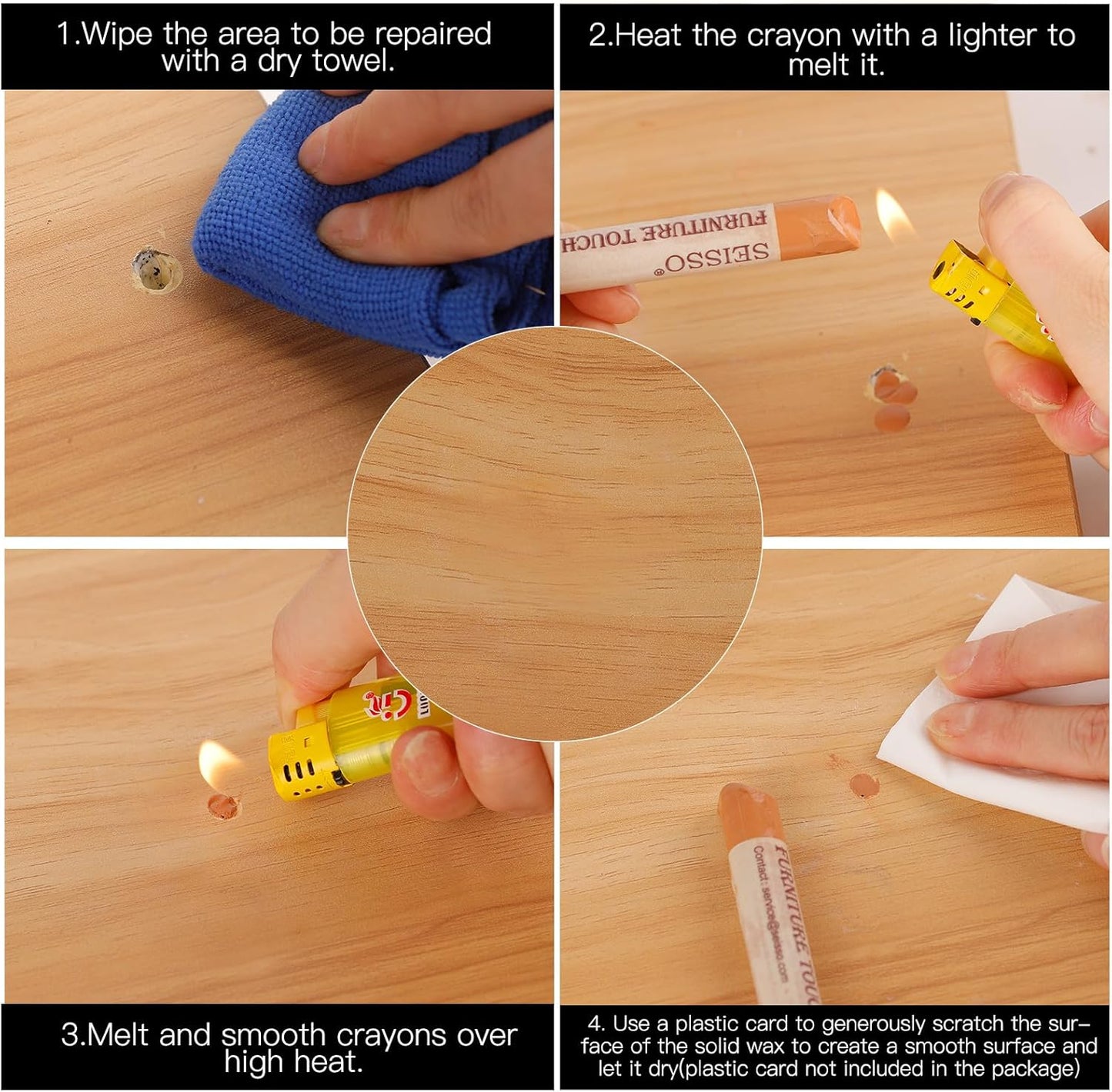 SEISSO Furniture Repair Crayon, 6 Pcs - Wood Filler Sticks, Scratch Repair Wax, Furniture Marking Repair - Scratch, Cracks, Hole, Table, Wood Floor, Guitar, Covering, Instrument Fill Sticks-Redoak