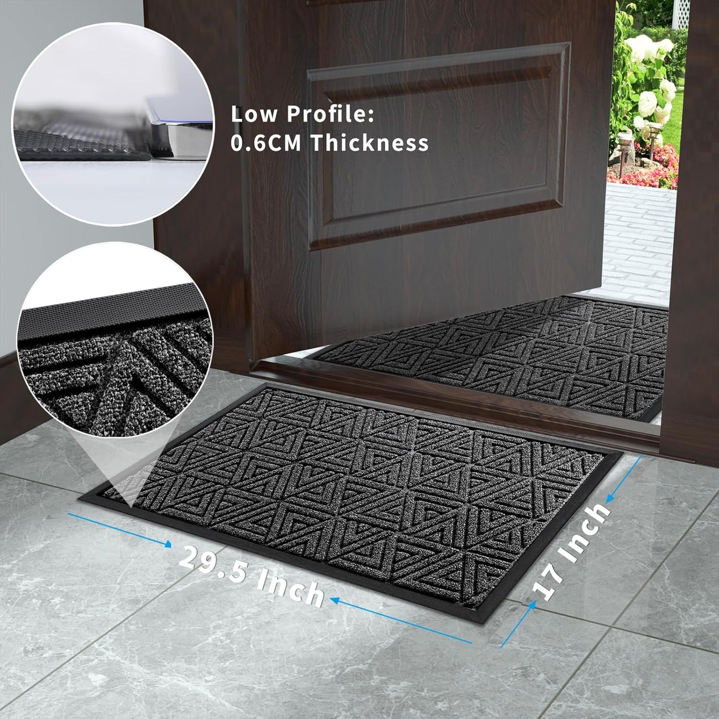 Yimobra Outdoor Mats for Front Door 29.5x17, All-Weather Waterproof Non-Slip Outdoor Door Mat Outside Eentrance, Garage/Patio Entryway Indoor Doormat, Easy Clean, Mix Grey