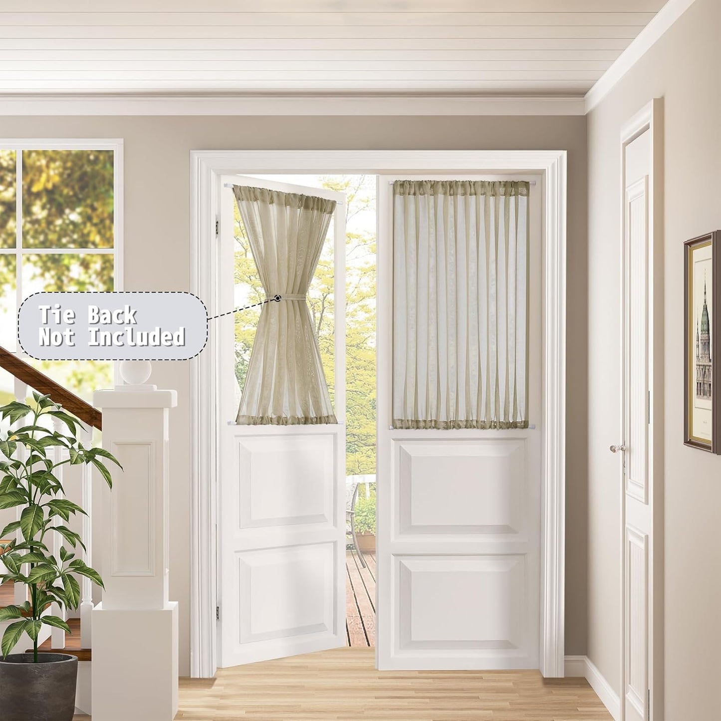 Tollpiz Sheer Door Curtains Closet Linen Textured Curtain Sheers Doorway Light Filtering Voile French Door Rod Pocket Curtains Patio Glass Door, 54 x 63 inches Long, Taos Taupe, Set of 1 Panel