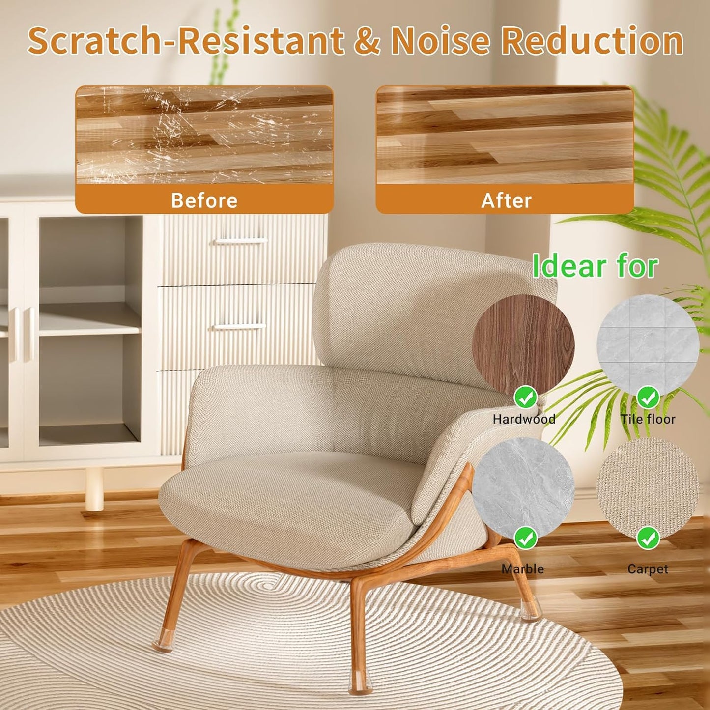 Meldel 24 PCS Silicone Chair Leg Floor Protectors Large (1.2"-1.4") Rubber Felt Furniture Pads Chair Legs Caps/Covers for Hardwood Floors, Tile from Scratches & Reduce Noise - Round, Clear